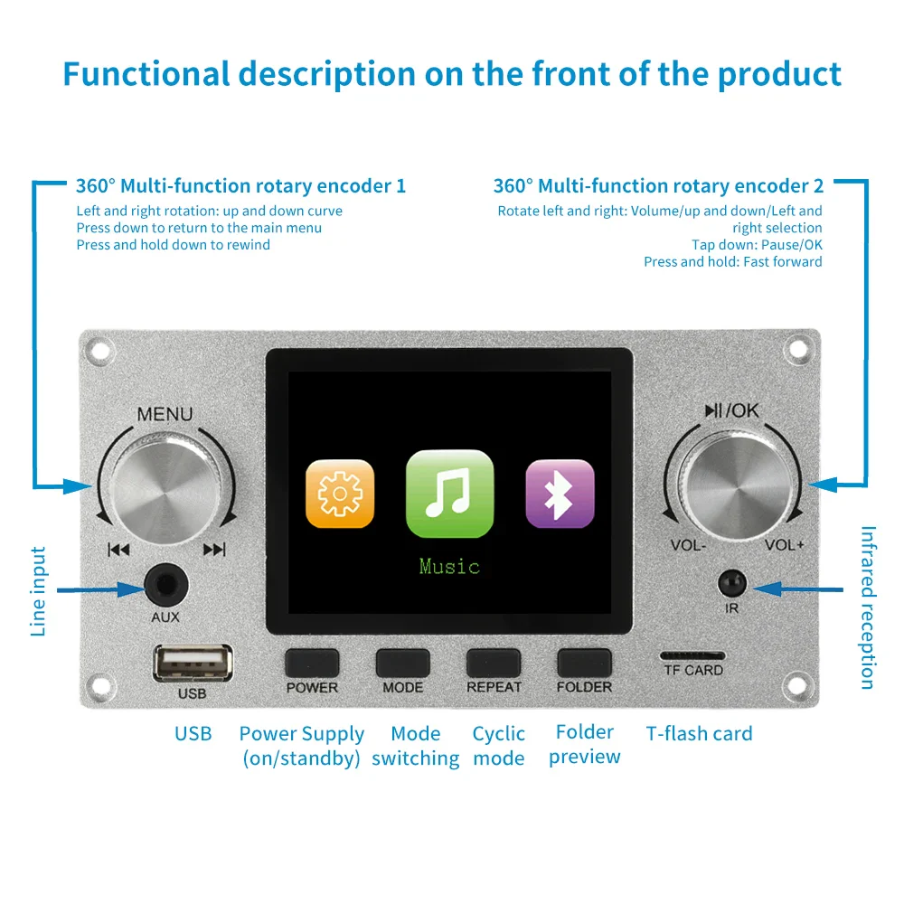 2.8-inch TFT Amplifier Bluetooth DC 4.5-5.0V 5W MP3 Decoder Board Car Audio USB TF FM Radio Module MP3 Player Color Screen - Image 2