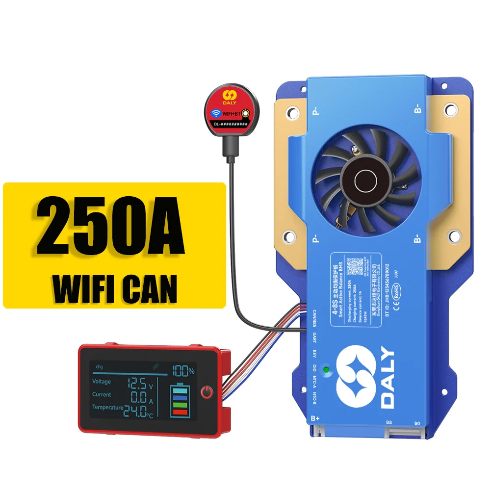 Daly BMS WiFi Active BMS 250 amperios for Lifepo4 4S 8S 24S 100A 150A 200A 500A Active Balance 1A Built-in BT 7S 24V 12V 48V - Image 11