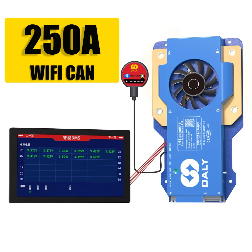 Daly BMS WiFi Active BMS 250 amperios for Lifepo4 4S 8S 24S 100A 150A 200A 500A Active Balance 1A Built-in BT 7S 24V 12V 48V - Image 17