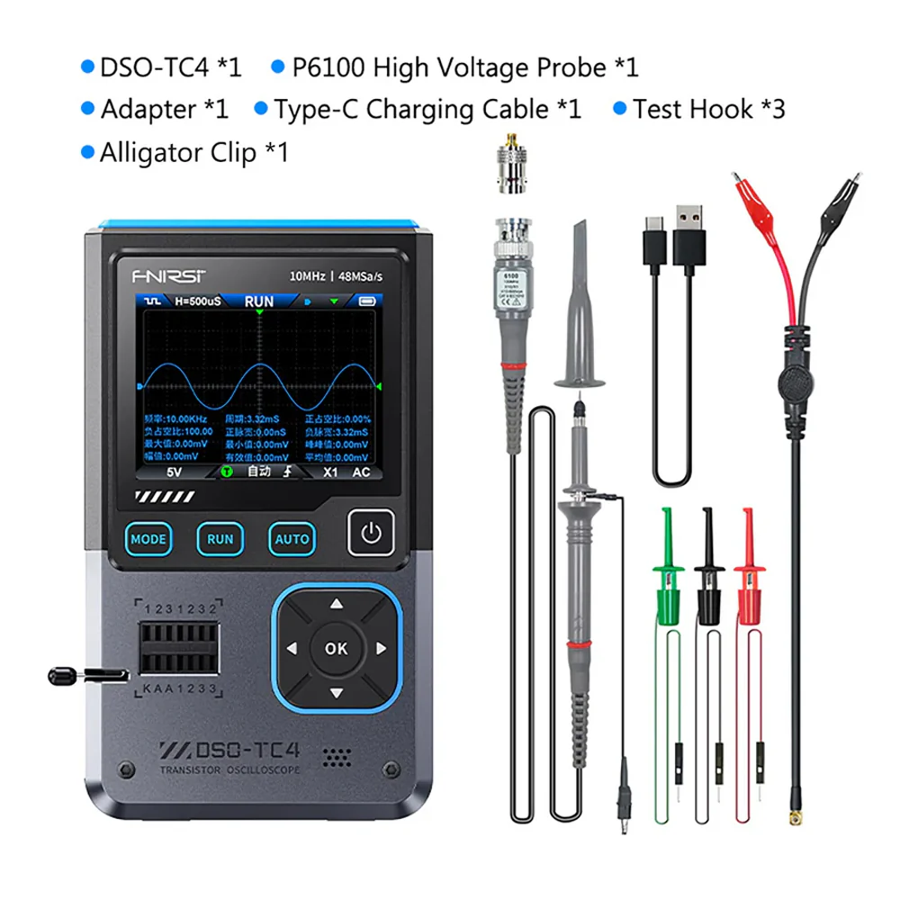 FNIRSI® DSO-TC4 3-IN-1 10MHz 48MSa/s Digital Oscilloscope Transistor Tester Signal Generator - Image 7