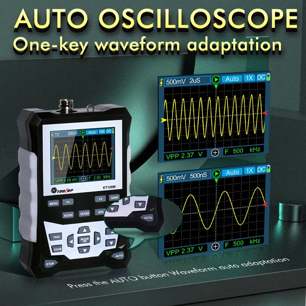 TOOLTOP ET120M Handheld Digital Oscilloscope 1Mhz Square Wave Signal Output Auto Oscilloscope for Electrical Car Repair - Image 2
