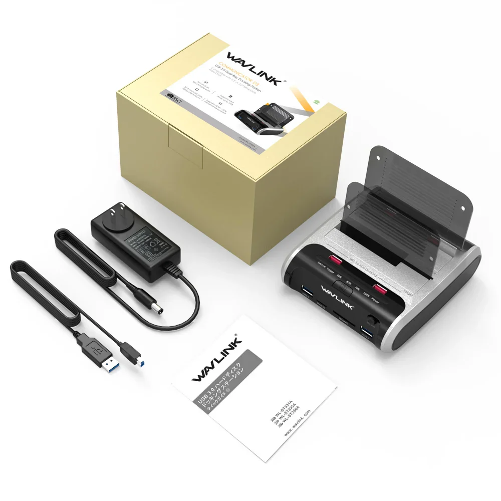 Wavlink USB 3.0 External Hard Drive Case 2.5” 3.5” SSD HDD Fast Offline Clone SATA Dual Bay Docking Station SD Card Reader - Image 10